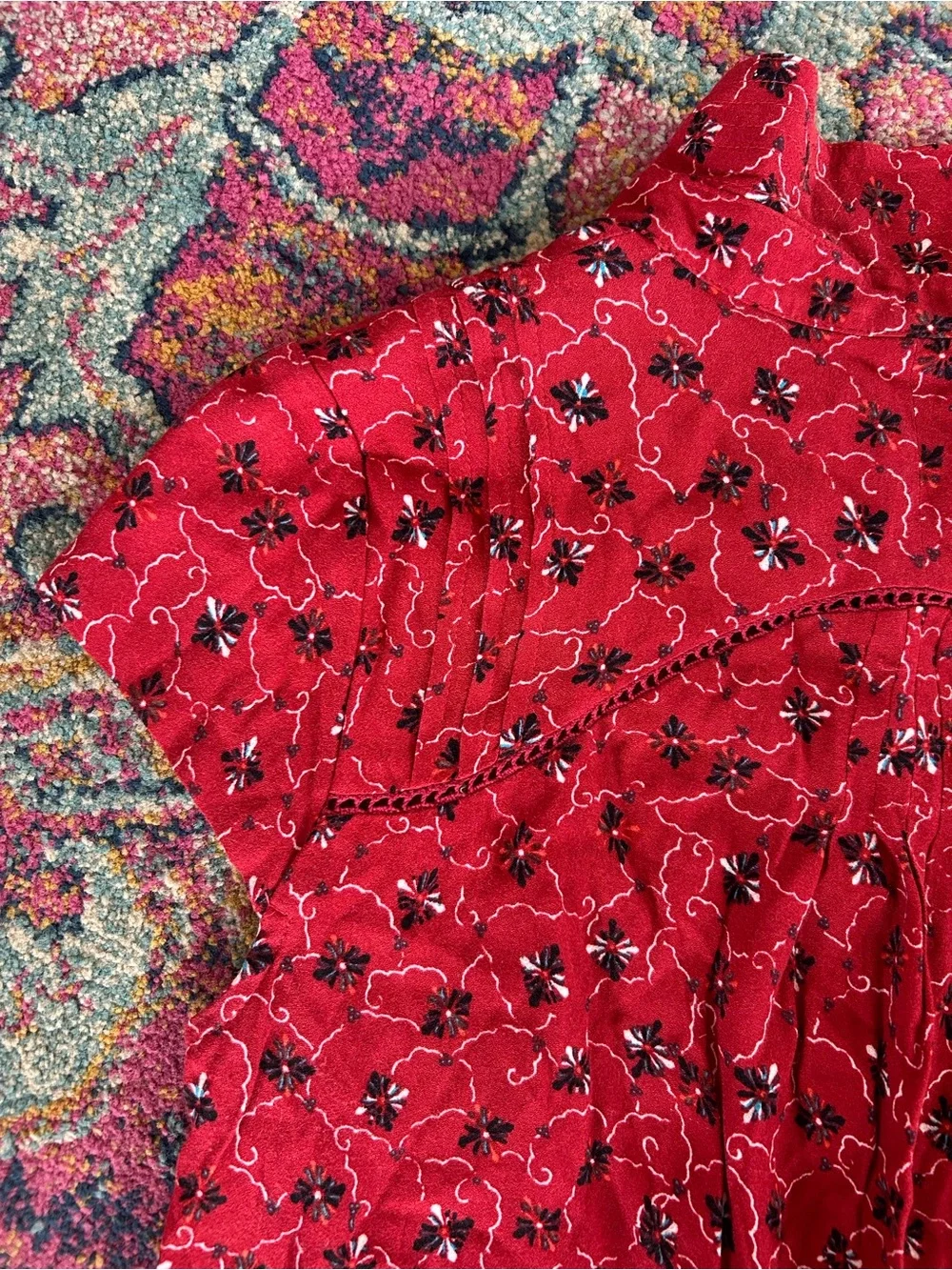 Free People | Women’s Red/Black Floral Short Sleeve Debby Dot Shorts Romper Sz S